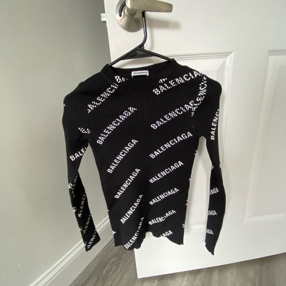 Balenciaga Techno Logo-Print Ribbed Sweater